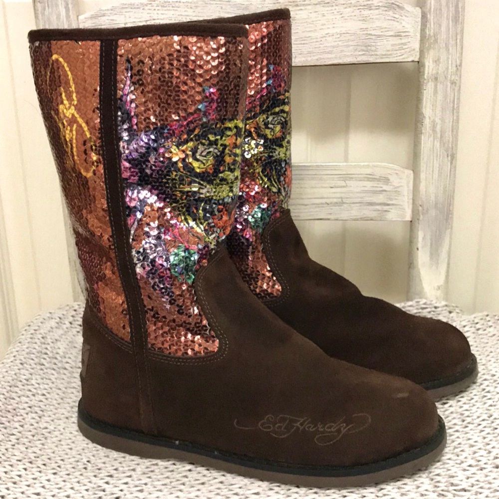 Ed Hardy Sequined Boots Y2K